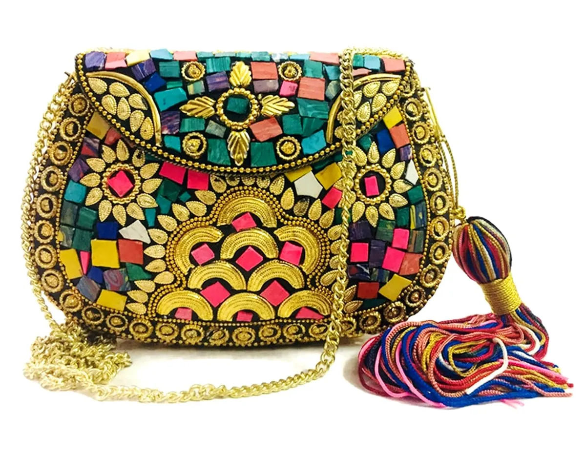 Silver Mosaic Metal Handbag for Women